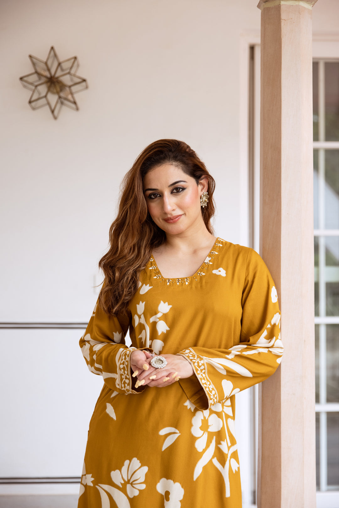 Nehamta Women's Mustard Rayon Kurta & Palazzo Set