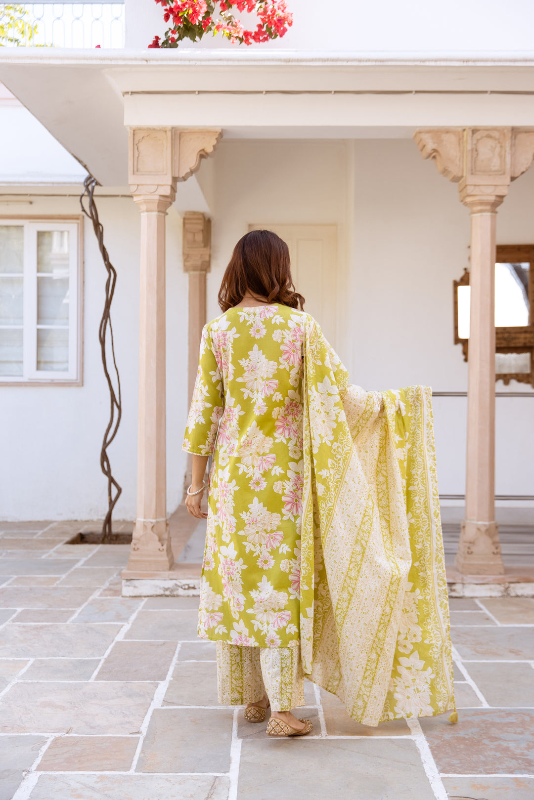 Nehamta Women's Mustard Cotton Kurta with Pant & Dupatta