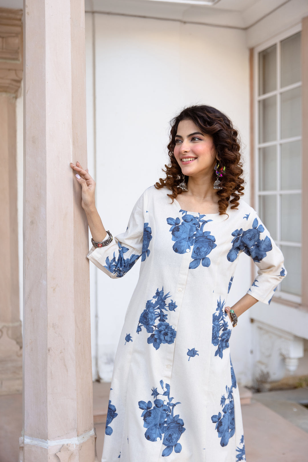 Nehamta Women's White Cotton Blend Kurta & Palazzo Set