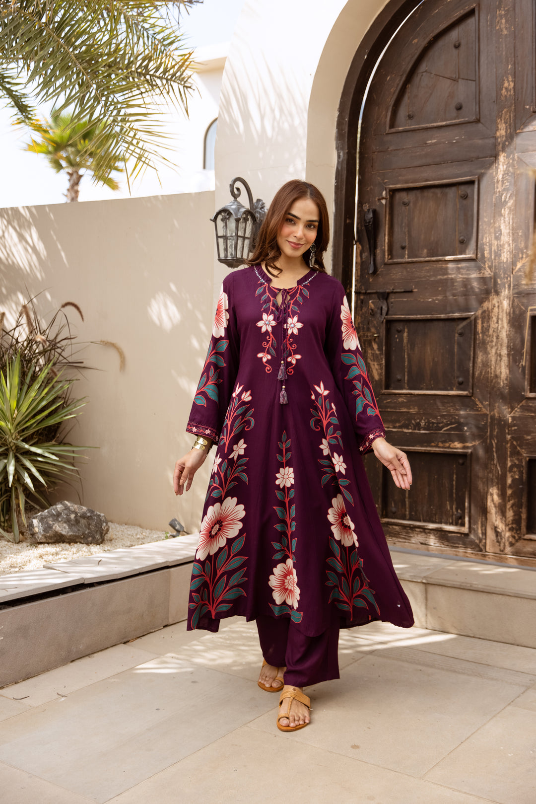 Nehamta Women's Maroon German Rayon Kurta With Pant set