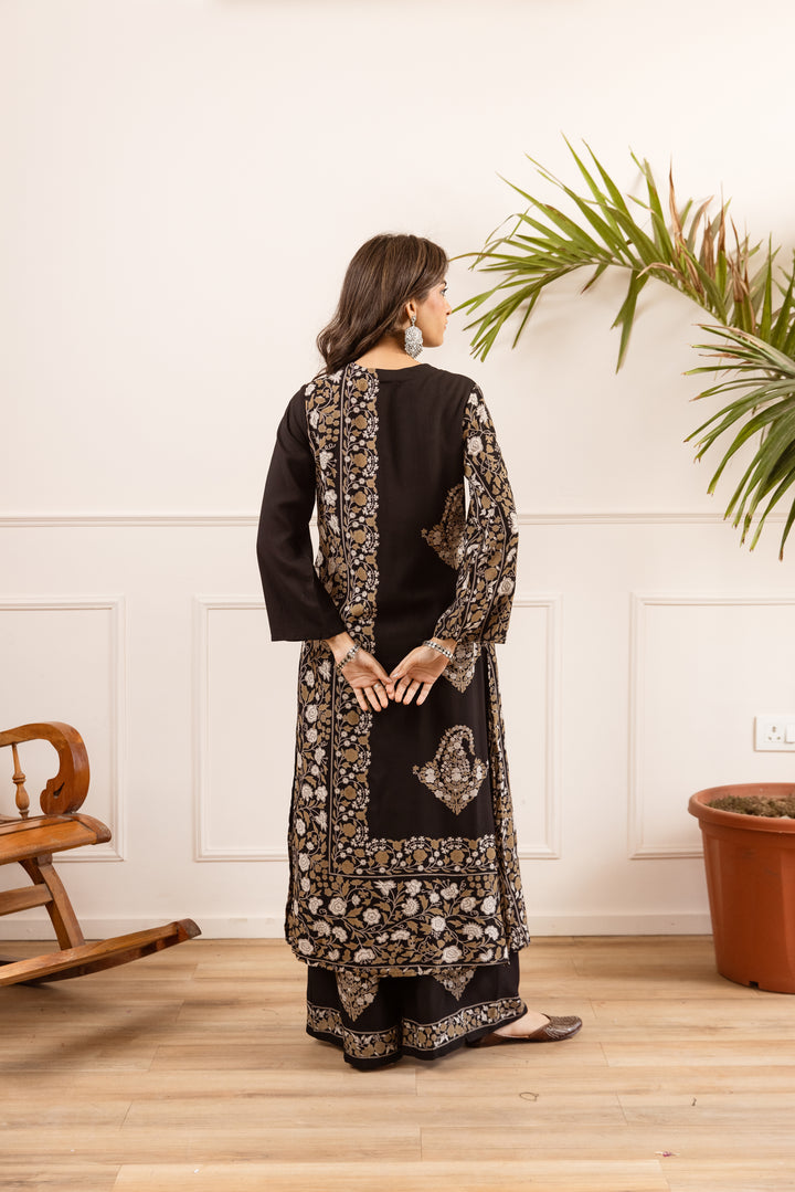 Nehamta Women's Black Rayon Kurta & Palazzo Set