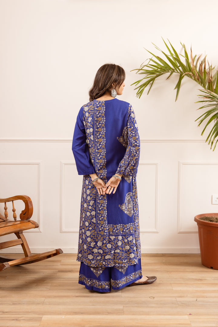 Nehamta Women's Blue Rayon Kurta & Palazzo Set