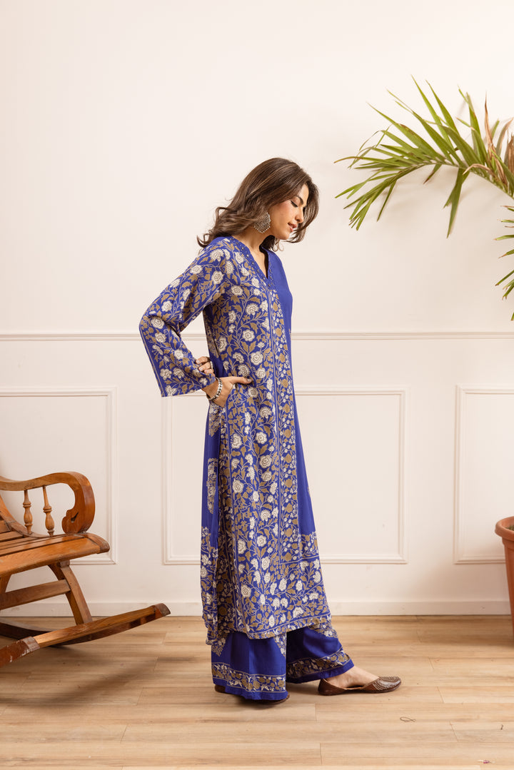 Nehamta Women's Blue Rayon Kurta & Palazzo Set