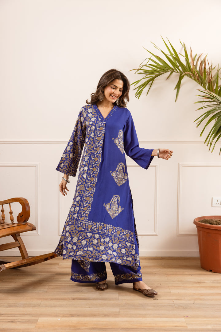 Nehamta Women's Blue Rayon Kurta & Palazzo Set