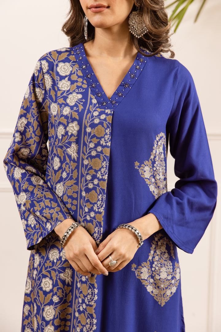 Nehamta Women's Blue Rayon Kurta & Palazzo Set