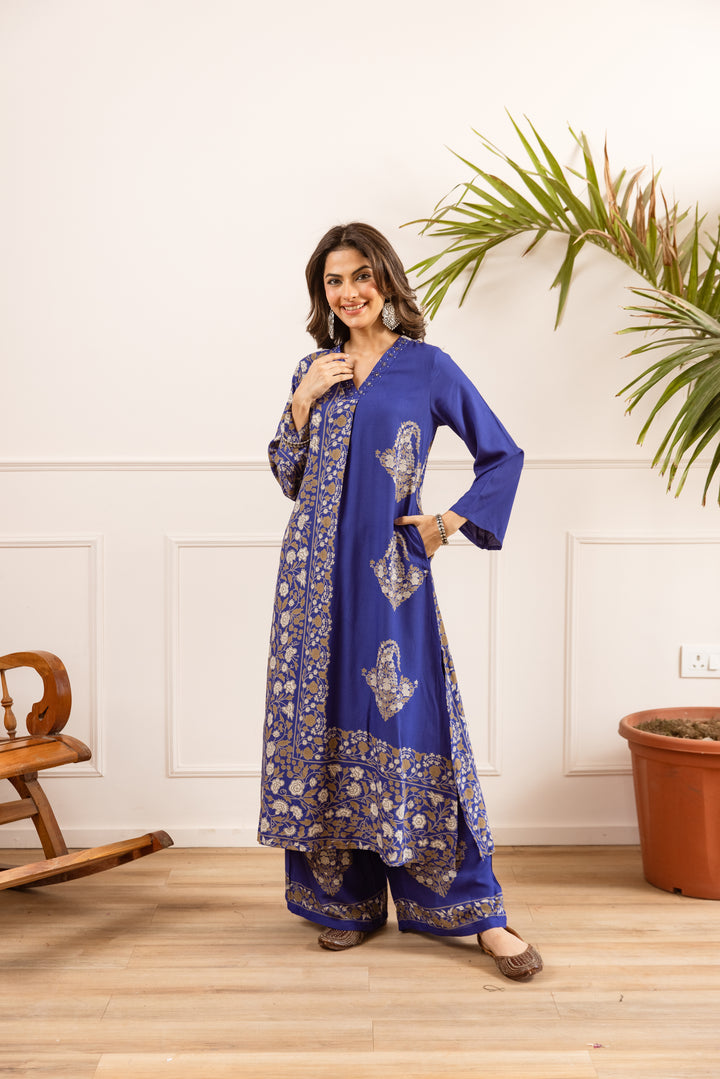 Nehamta Women's Blue Rayon Kurta & Palazzo Set