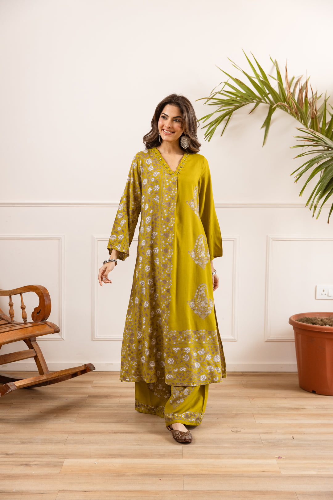 Nehamta Women's Mustard Rayon Kurta & Palazzo Set