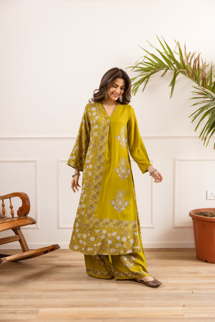 Nehamta Women's Mustard Rayon Kurta & Palazzo Set