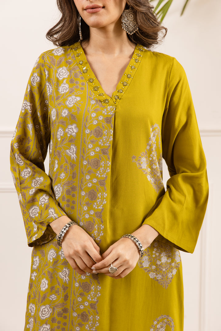 Nehamta Women's Mustard Rayon Kurta & Palazzo Set