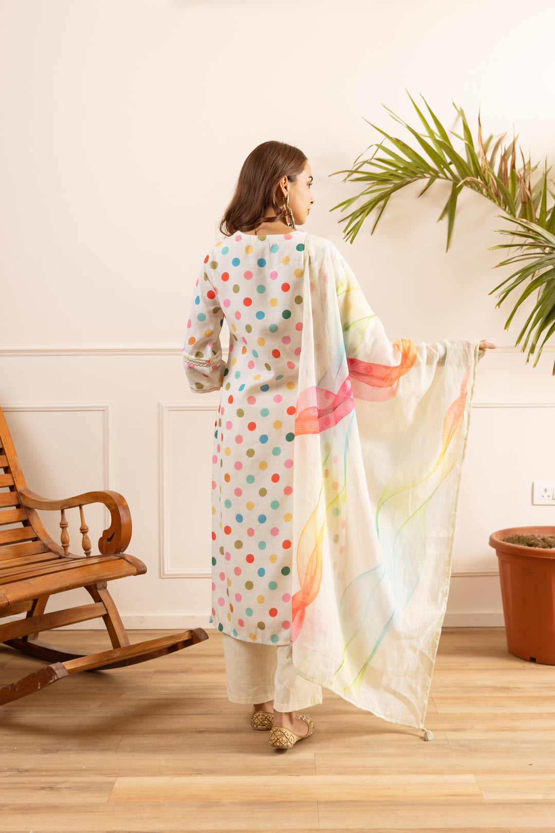 Nehamta Women's White Linen Kurta with Pant & Dupatta