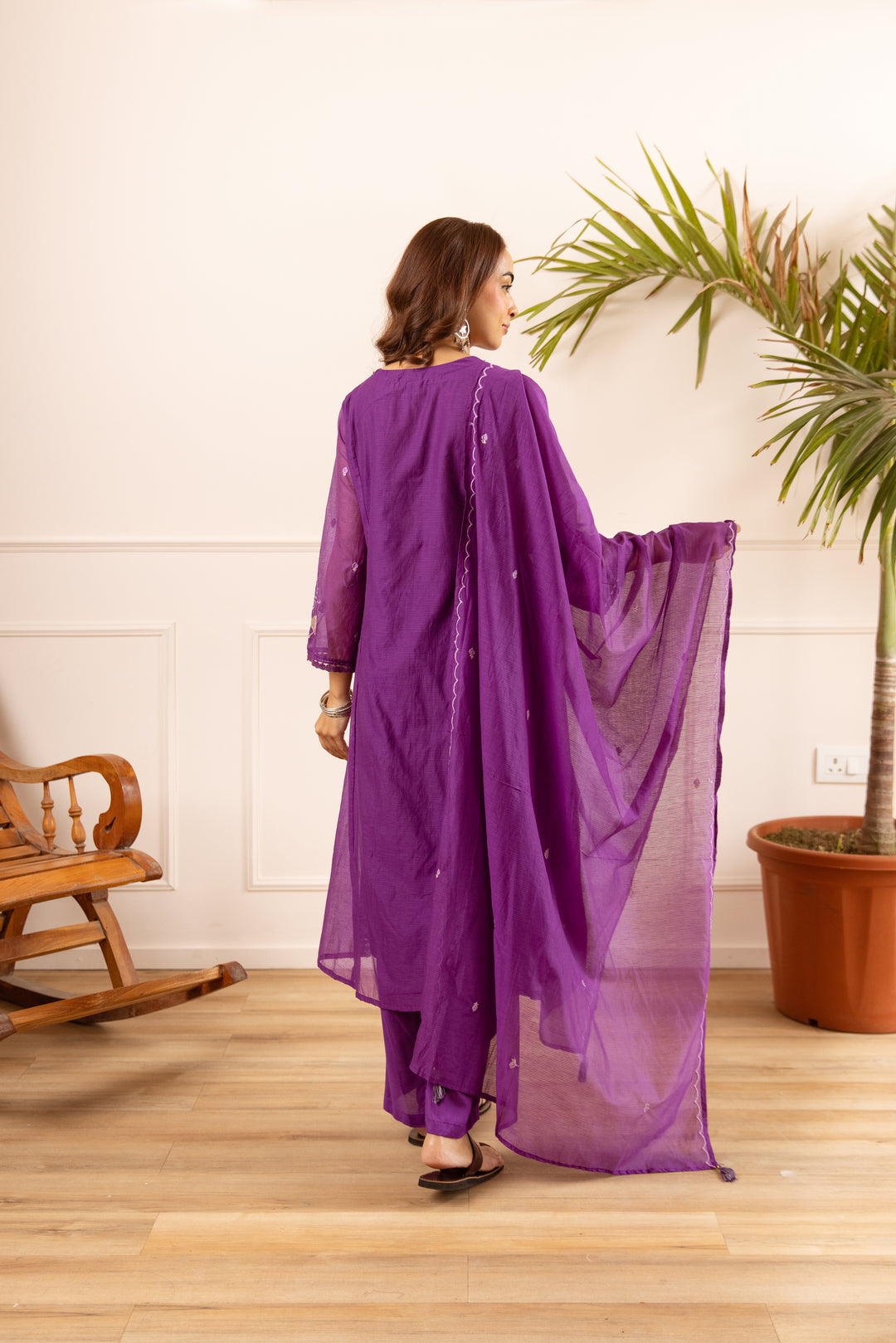 Nehamta Women's Purple Chanderi Cotton Kurta with Pant & Dupatta