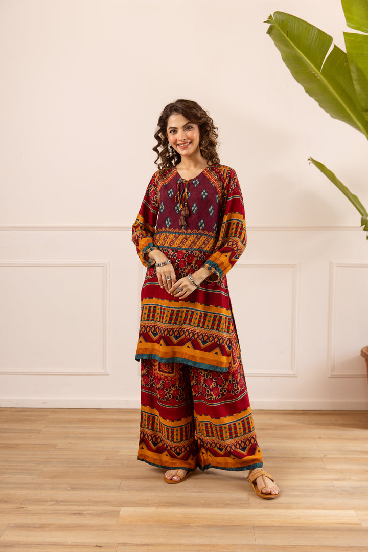 Nehamta Women's Maroon Rayon Kurta & Palazzo Set