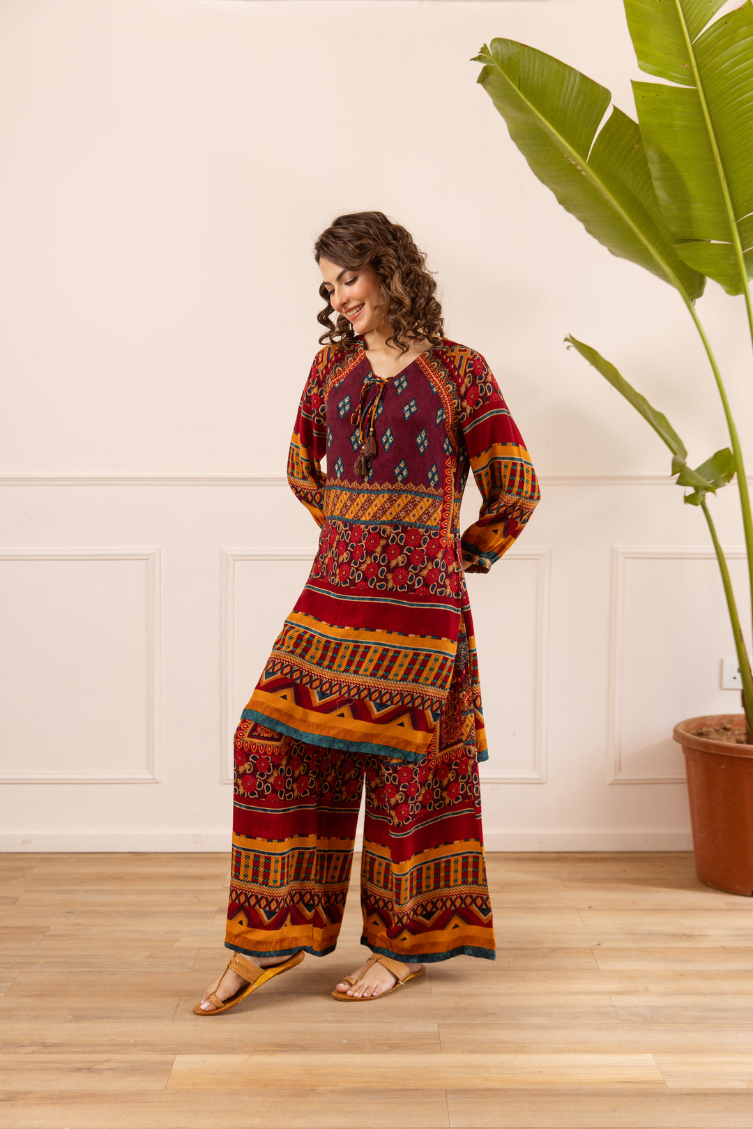 Nehamta Women's Maroon Rayon Kurta & Palazzo Set