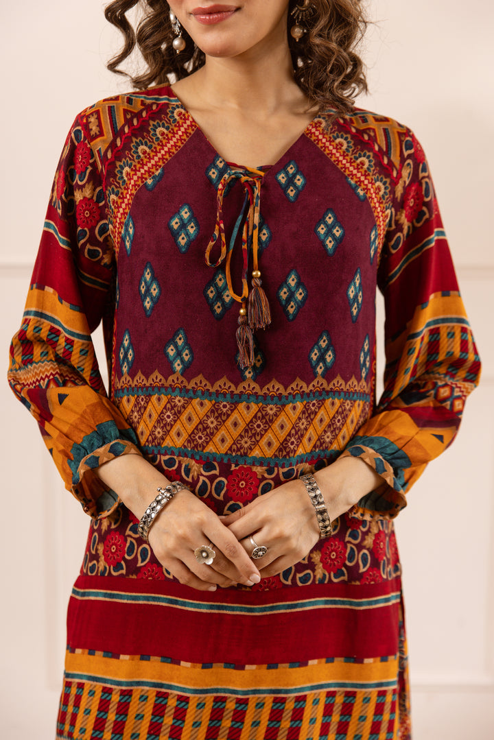 Nehamta Women's Maroon Rayon Kurta & Palazzo Set