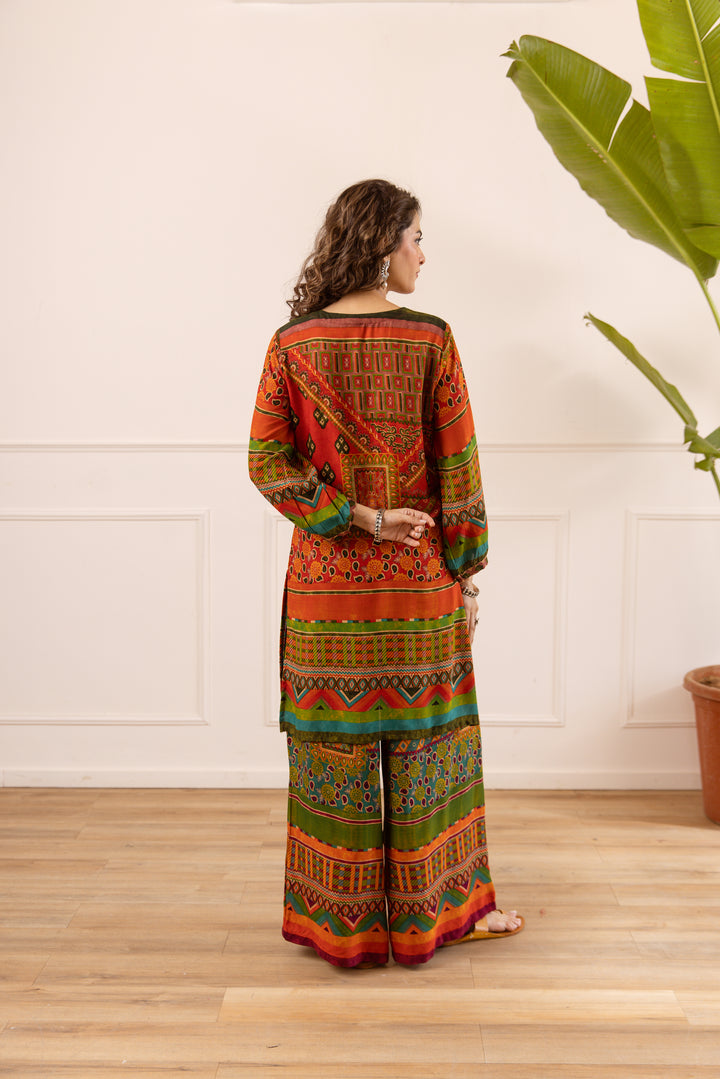 Nehamta Women's Red Rayon Kurta & Palazzo Set