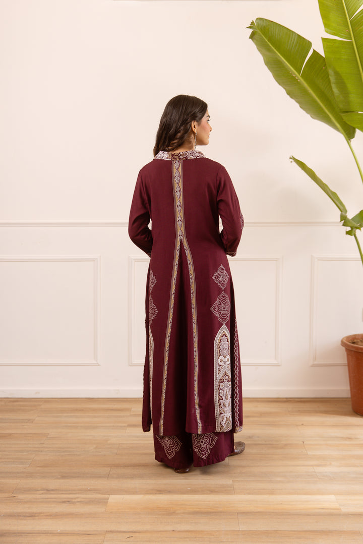 Nehamta Women's Maroon Rayon Kurta & Palazzo Set