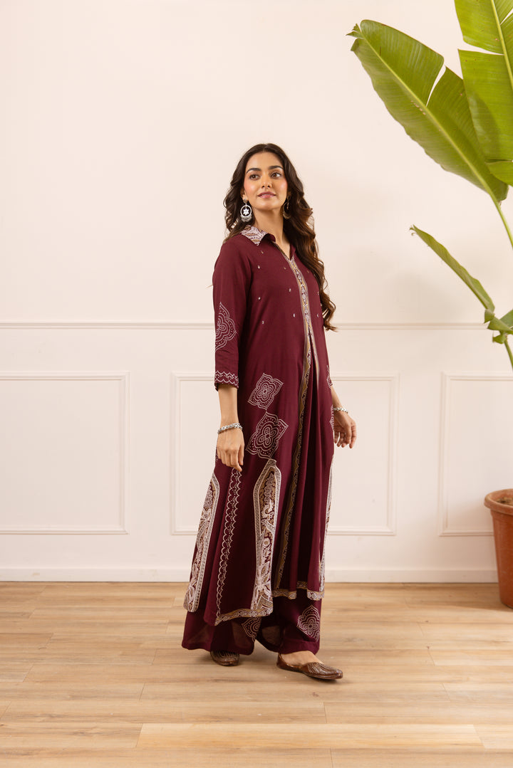 Nehamta Women's Maroon Rayon Kurta & Palazzo Set