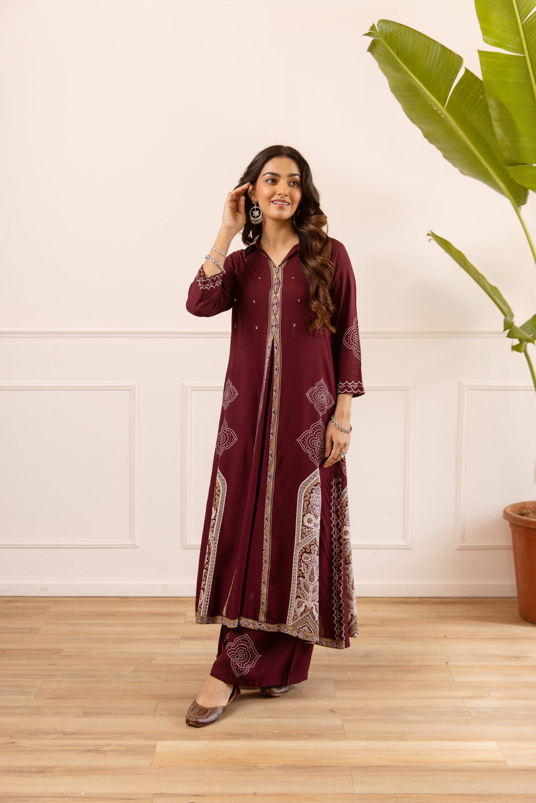 Nehamta Women's Maroon Rayon Kurta & Palazzo Set