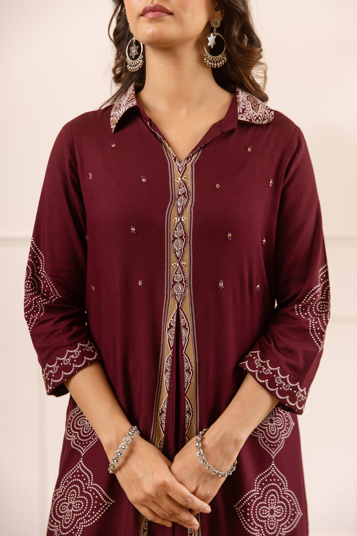 Nehamta Women's Maroon Rayon Kurta & Palazzo Set