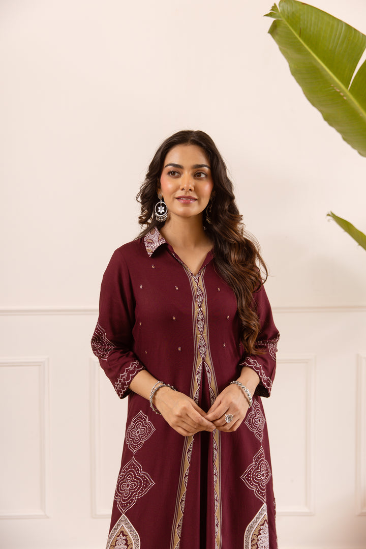 Nehamta Women's Maroon Rayon Kurta & Palazzo Set