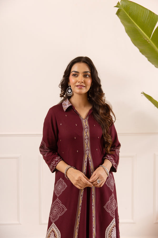 Nehamta Women's Maroon Rayon Kurta & Palazzo Set