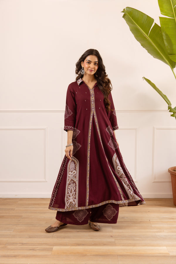 Nehamta Women's Maroon Rayon Kurta & Palazzo Set