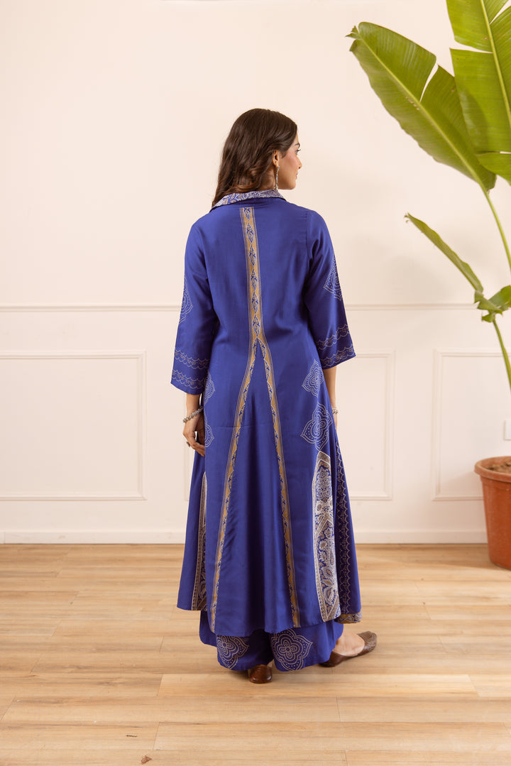 Nehamta Women's Blue Rayon Kurta & Palazzo Set