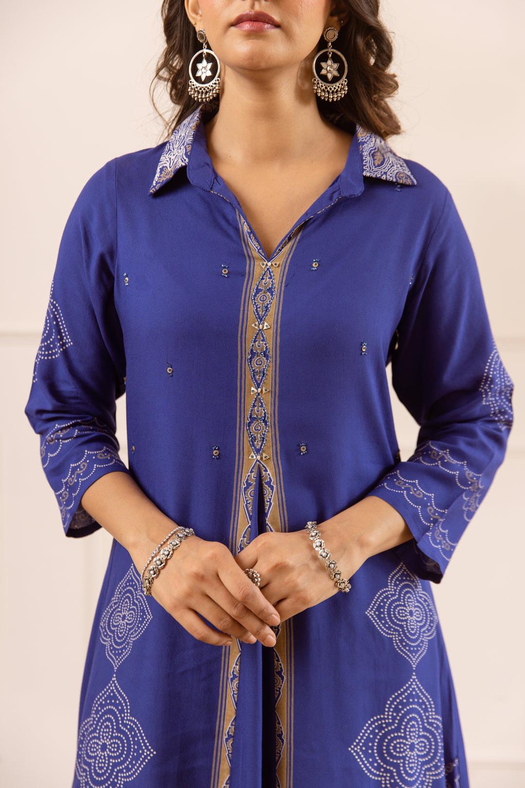 Nehamta Women's Blue Rayon Kurta & Palazzo Set