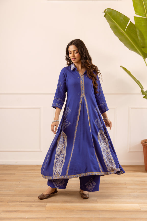 Nehamta Women's Blue Rayon Kurta & Palazzo Set