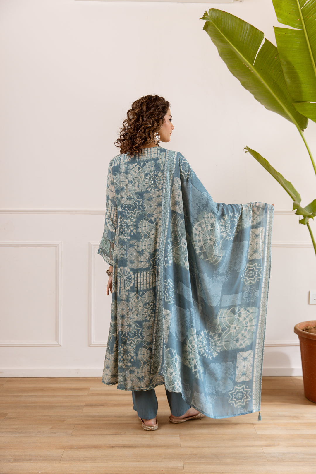 Nehamta Women's Teal Chanderi Cotton Kurta with Pant & Dupatta