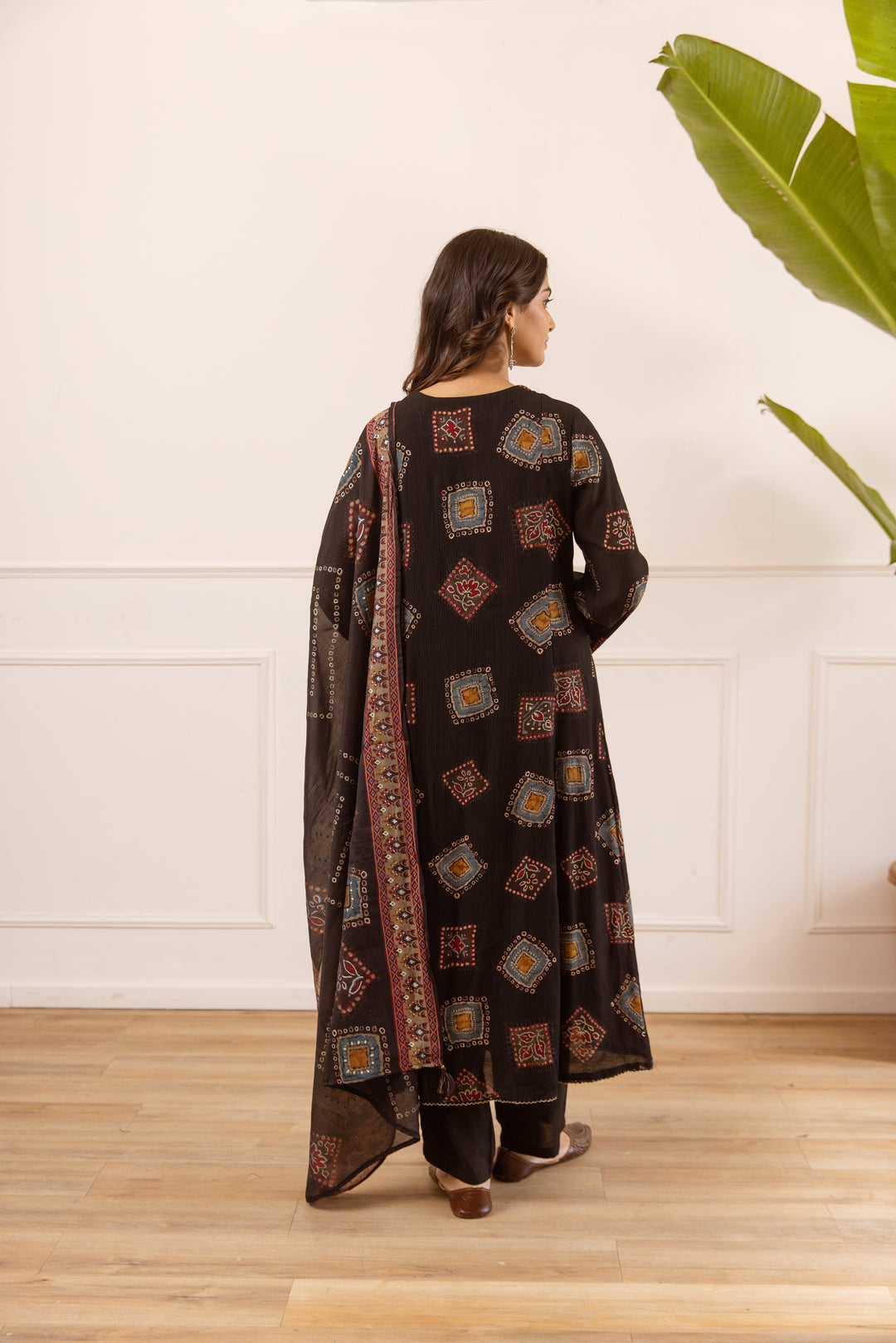 Nehamta Women's Black Chanderi Cotton Kurta with Pant & Dupatta