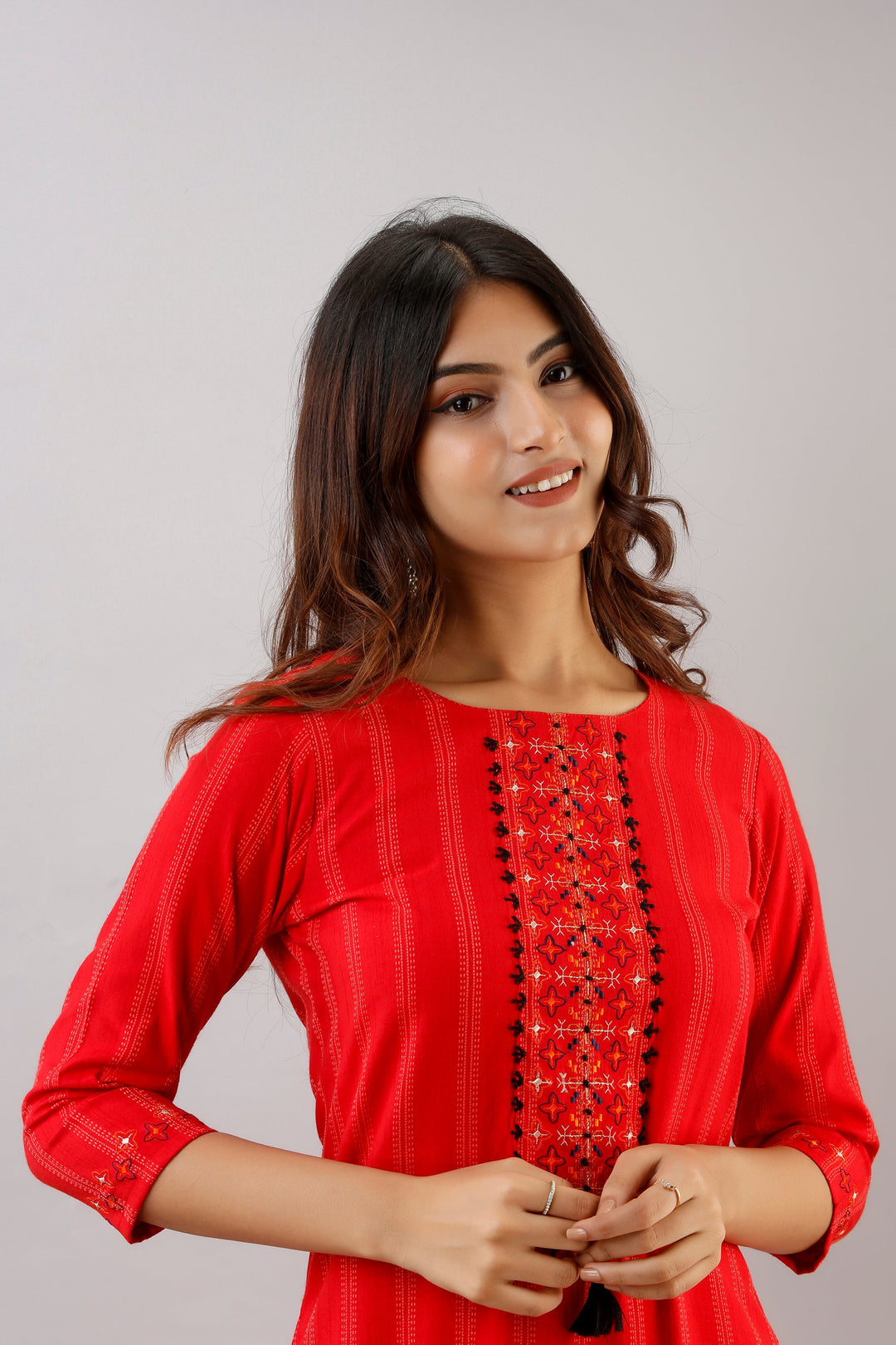 Red Color Rayon Straight Womens Kurta with Pant