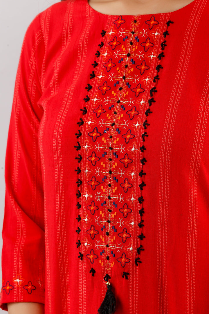 Red Color Rayon Straight Womens Kurta with Pant