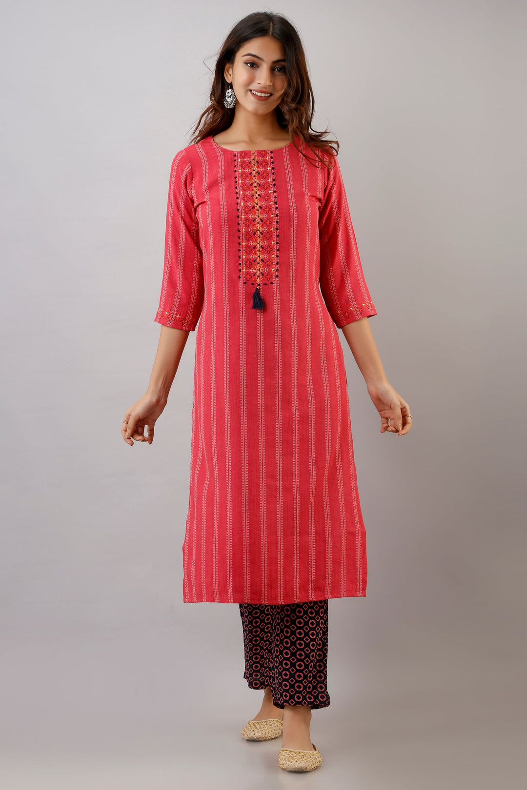 Peach Color Rayon Straight Womens Kurta with Pant