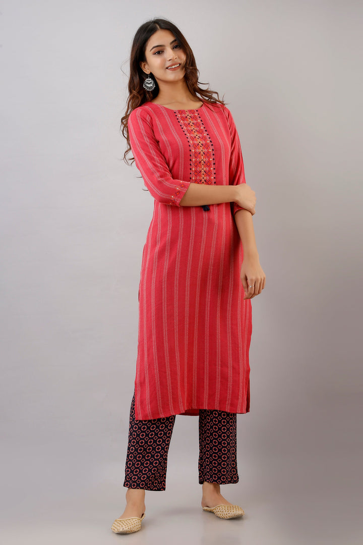 Peach Color Rayon Straight Womens Kurta with Pant