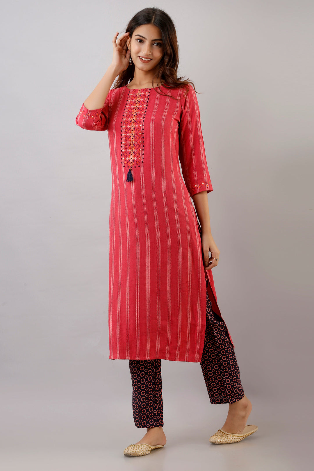 Peach Color Rayon Straight Womens Kurta with Pant