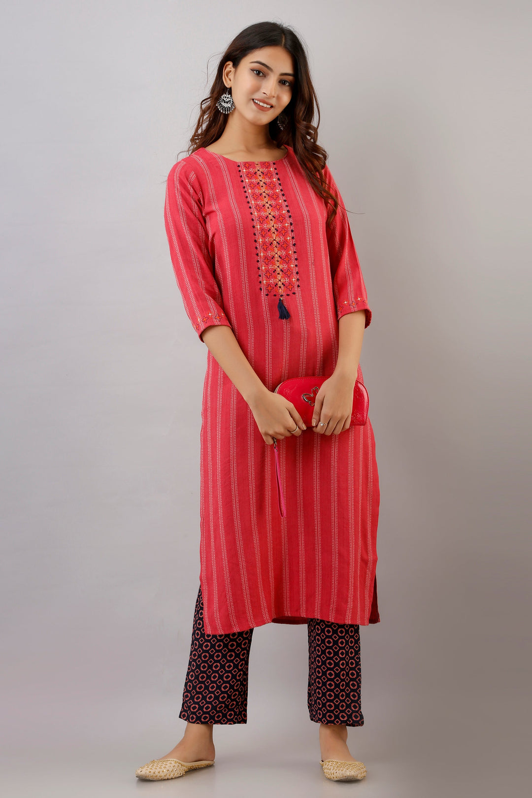 Peach Color Rayon Straight Womens Kurta with Pant