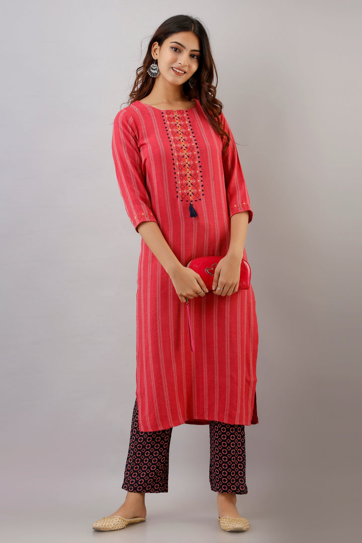 Peach Color Rayon Straight Womens Kurta with Pant