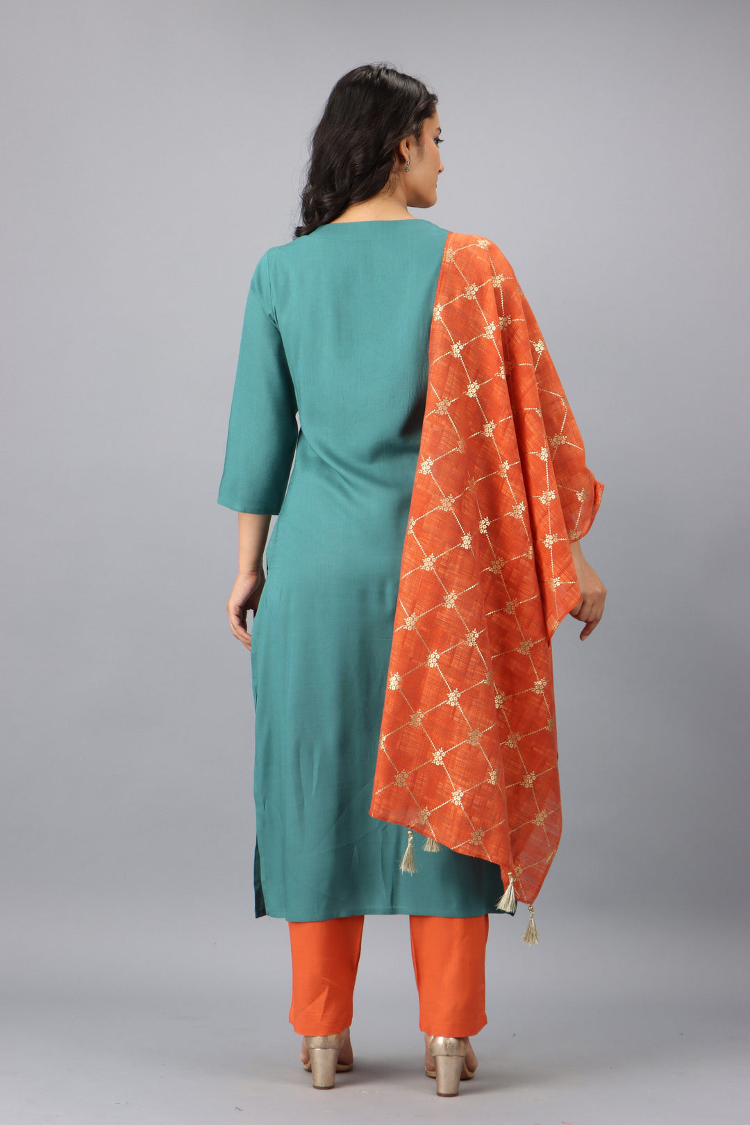 Turquoise Rayon Synthetic Straight Womens Kurta Set
