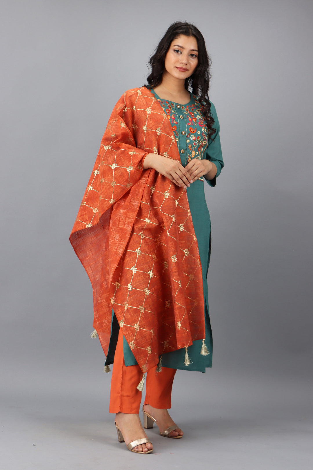 Turquoise Rayon Synthetic Straight Womens Kurta Set