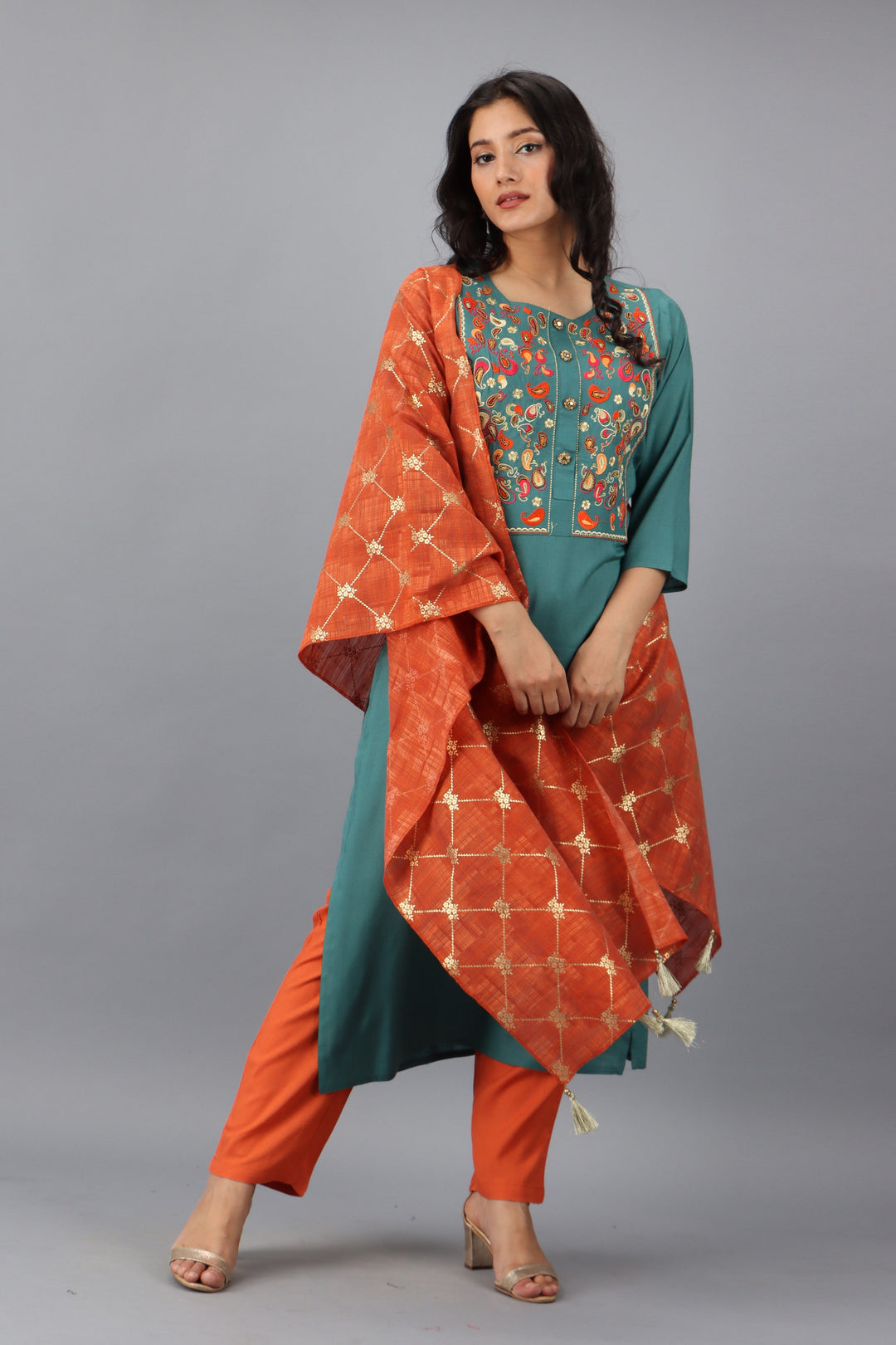 Turquoise Rayon Synthetic Straight Womens Kurta Set
