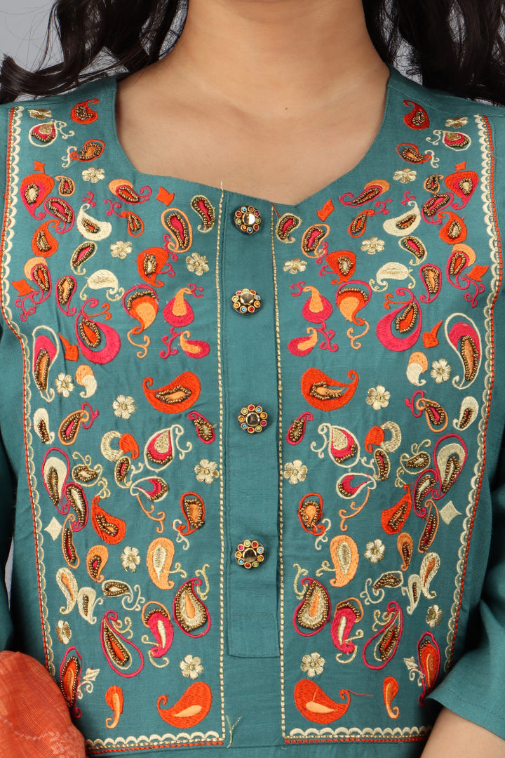 Turquoise Rayon Synthetic Straight Womens Kurta Set