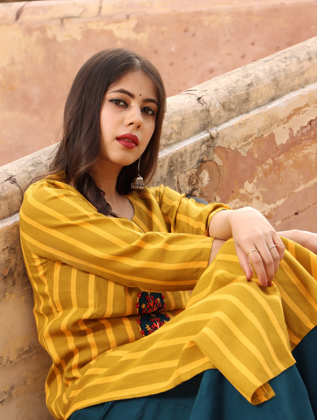 Yellow Color Rayon Slub Straight Womens Kurta with Palazzo