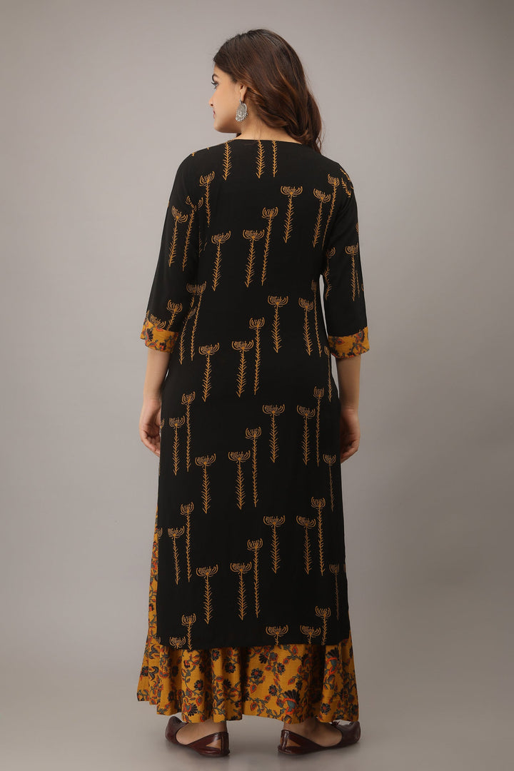 Black Color Rayon Slub Straight Women's Kurta with Palazzo