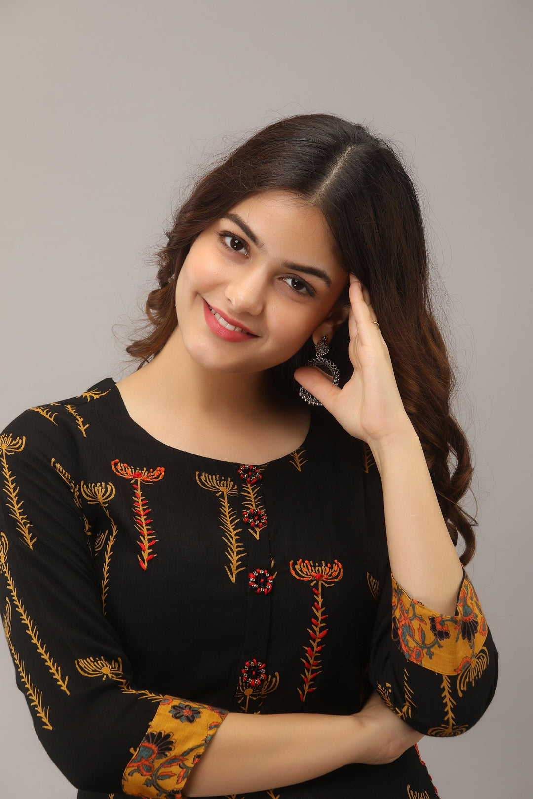 Black Color Rayon Slub Straight Women's Kurta with Palazzo