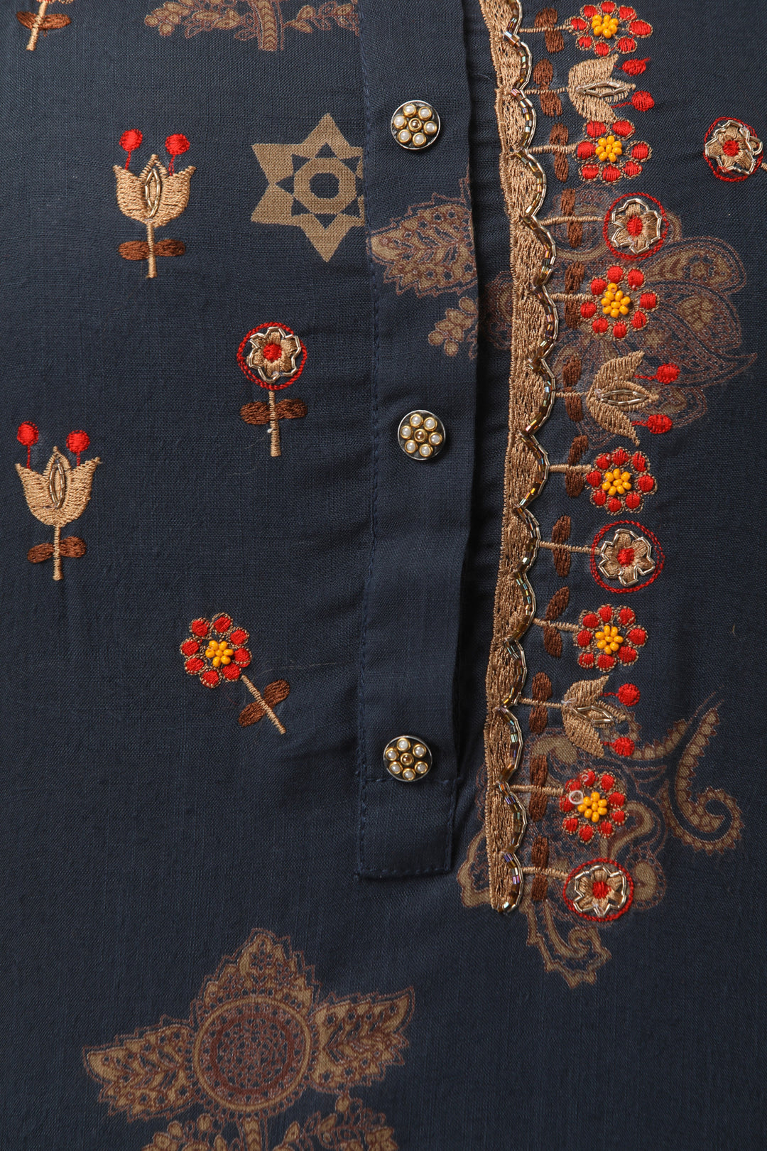 Navy Blue Color Rayon Slub Straight Womens Kurta with Palazzo