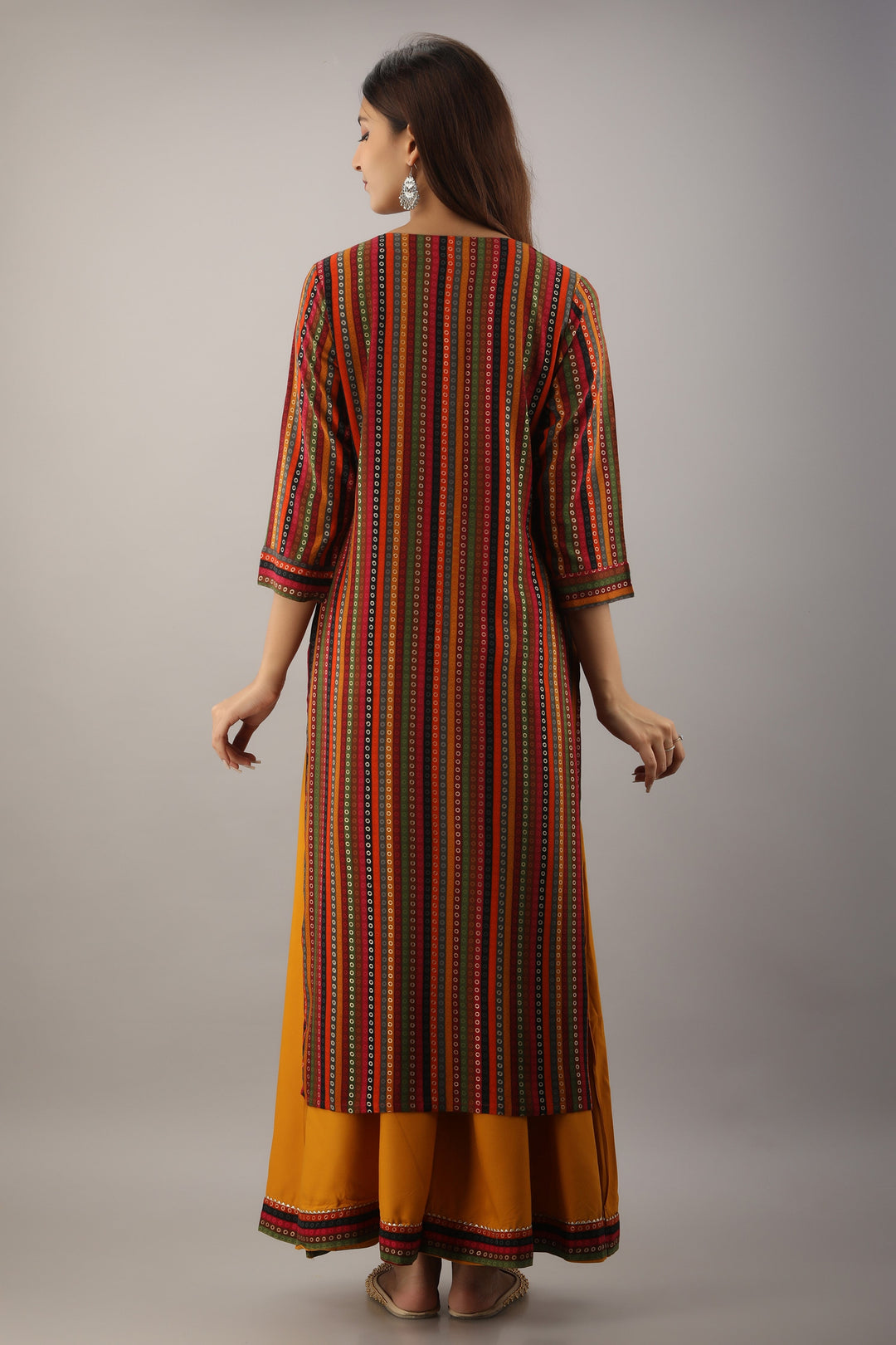 Multicolor Rayon Straight Womens Kurta with Divider Palazzo Set