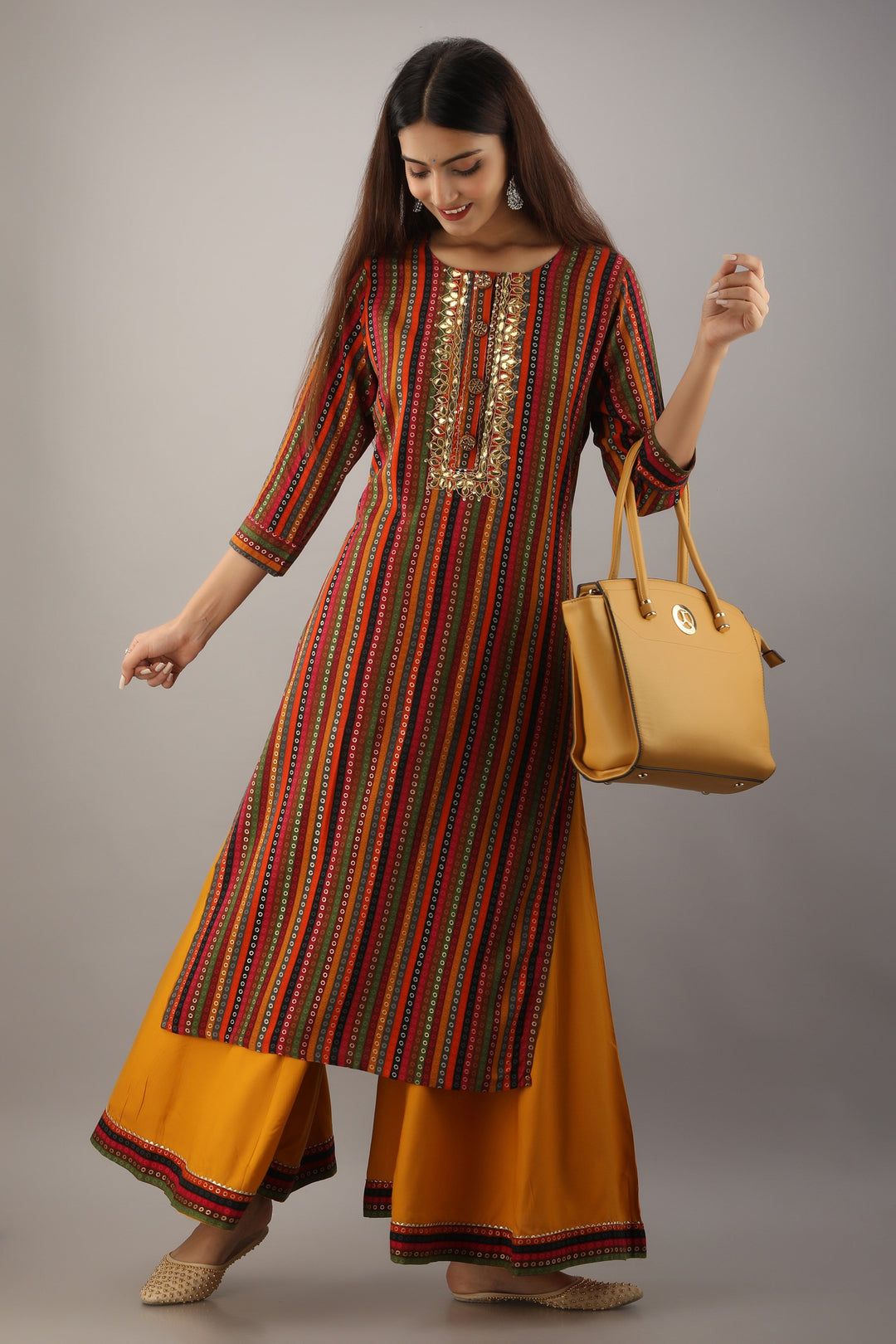 Multicolor Rayon Straight Womens Kurta with Divider Palazzo Set