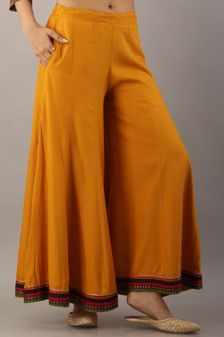 Multicolor Rayon Straight Womens Kurta with Divider Palazzo Set