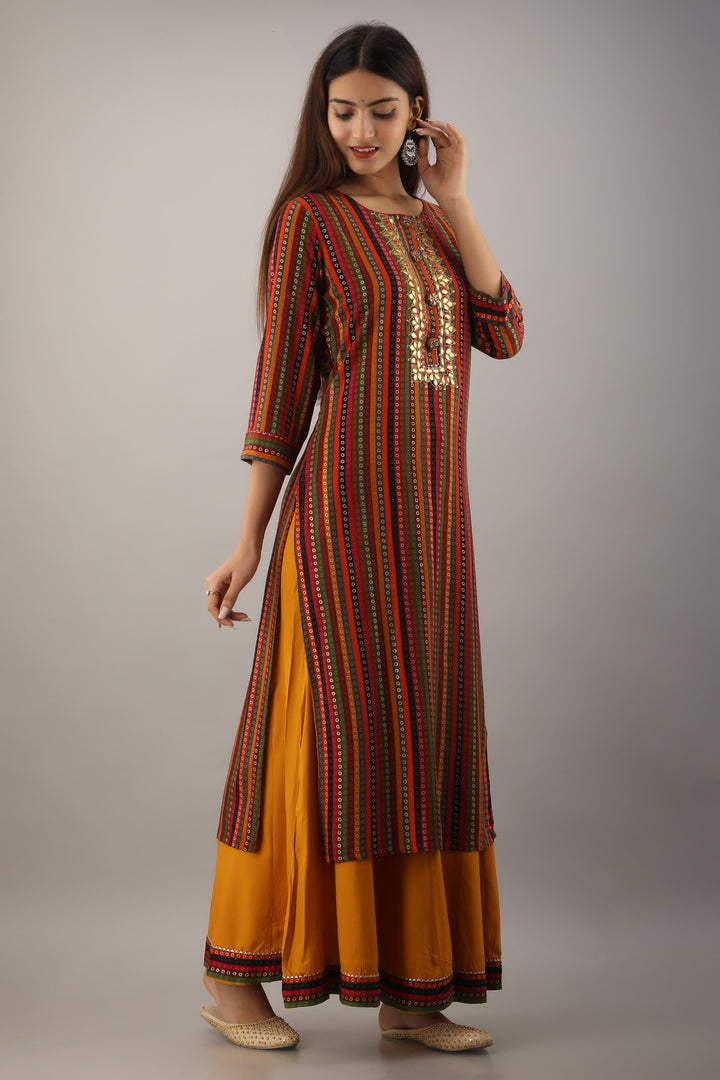 Multicolor Rayon Straight Womens Kurta with Divider Palazzo Set